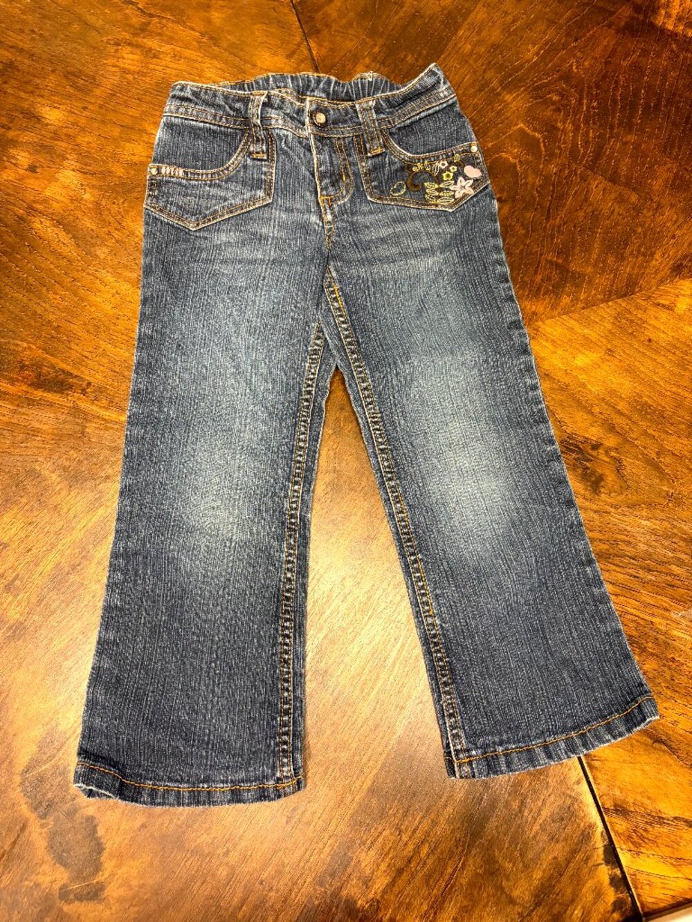 Sonoma Kids Girls Studded Floral Adjustable Stretch Denim  Jeans Blue Size 5